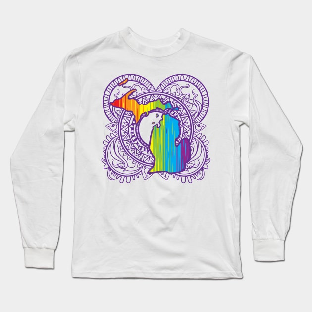 Michigan Mandala Pride Long Sleeve T-Shirt by Manfish Inc.